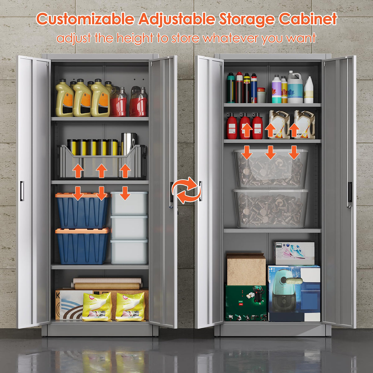 FlairVibe Metal Storage Cupboard with 2 Door and 3 Adjustable Shelves,Grey - image 4