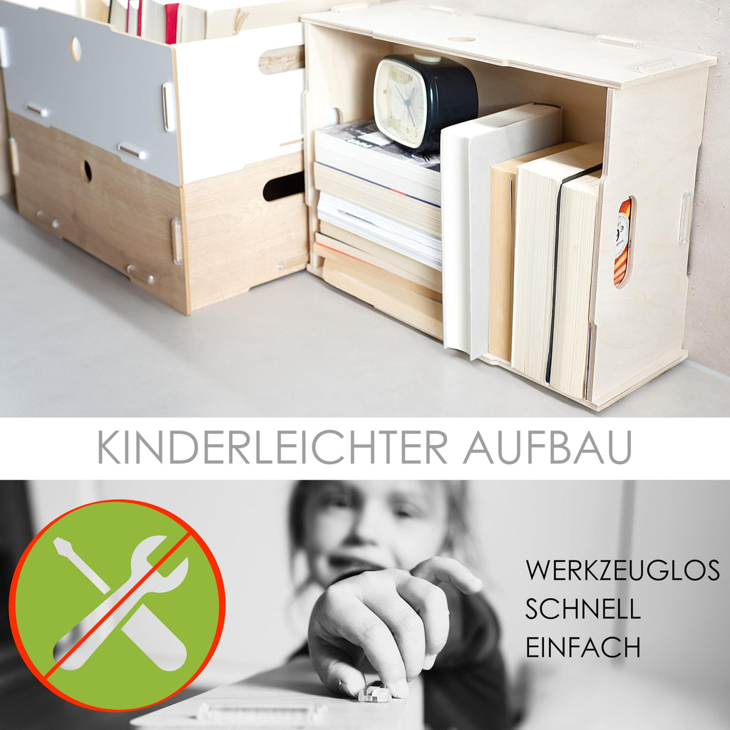clipfritz - Wooden Storage Box with Lid 39 x 29 x 14 cm - Rustic Birch - Stackable, Portable, Organiser Box for Children's Room - image 5