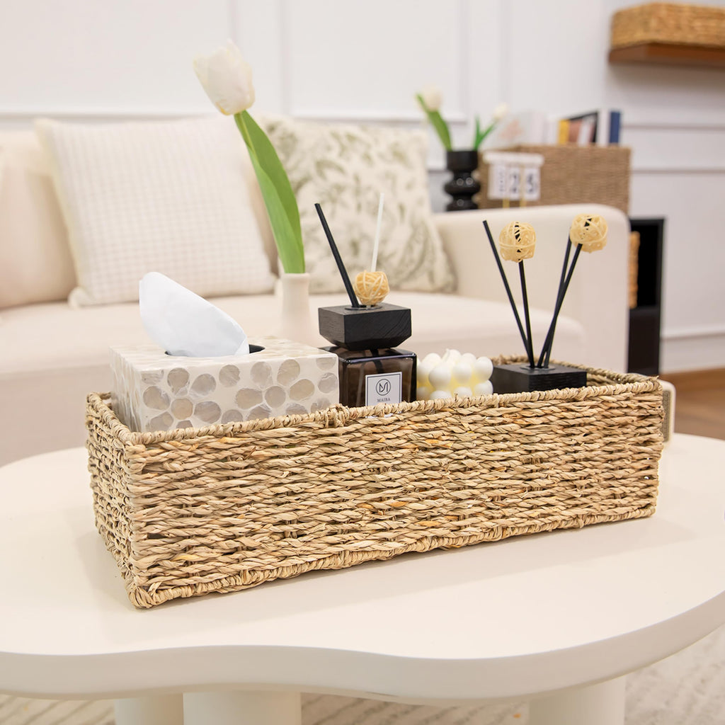 HOMESTEAD Seagrass Storage Baskets, Long Narrow Rectangular Wicker Baskets for Bedroom, Living Room, Bathroom, Shelves - Set of 2 - image 5