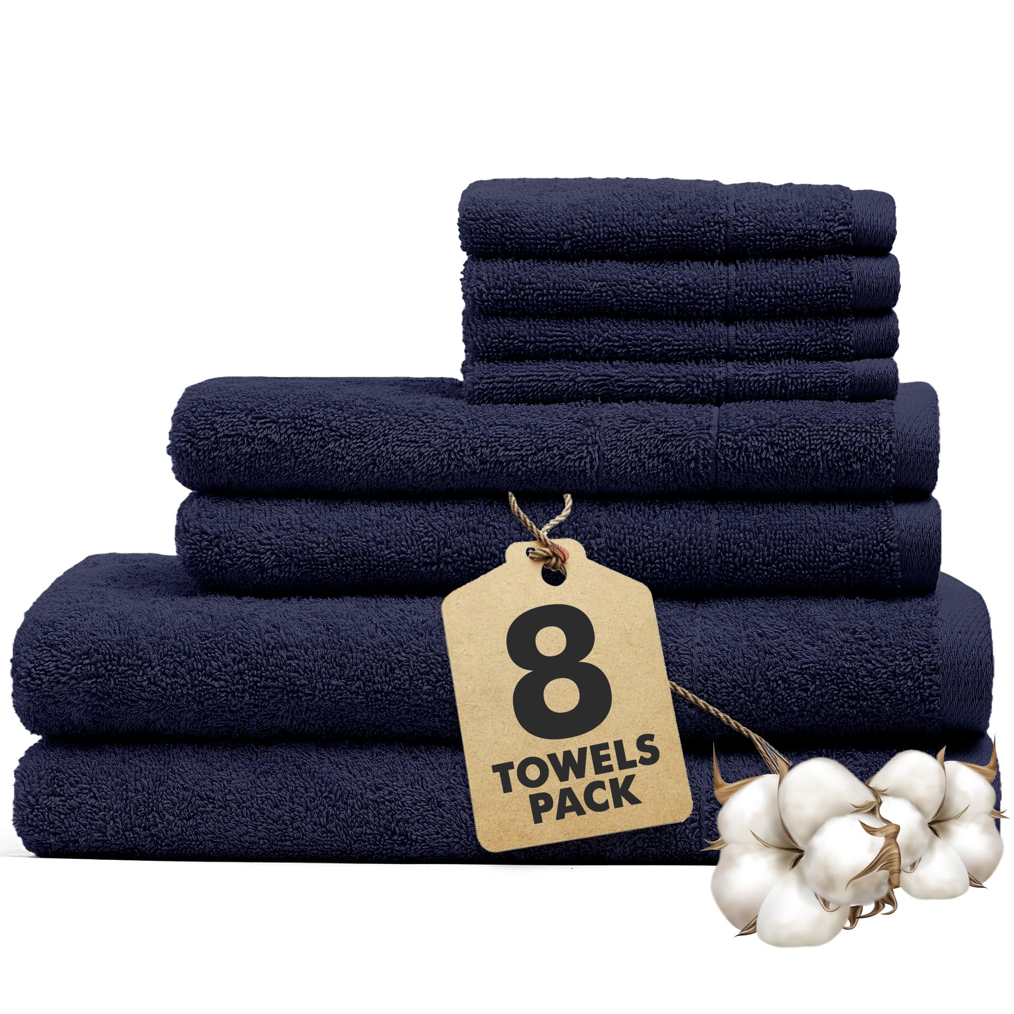 Novo Home 8-Piece Cotton Bath Towel Set – Navy Blue Soft & Absorbent