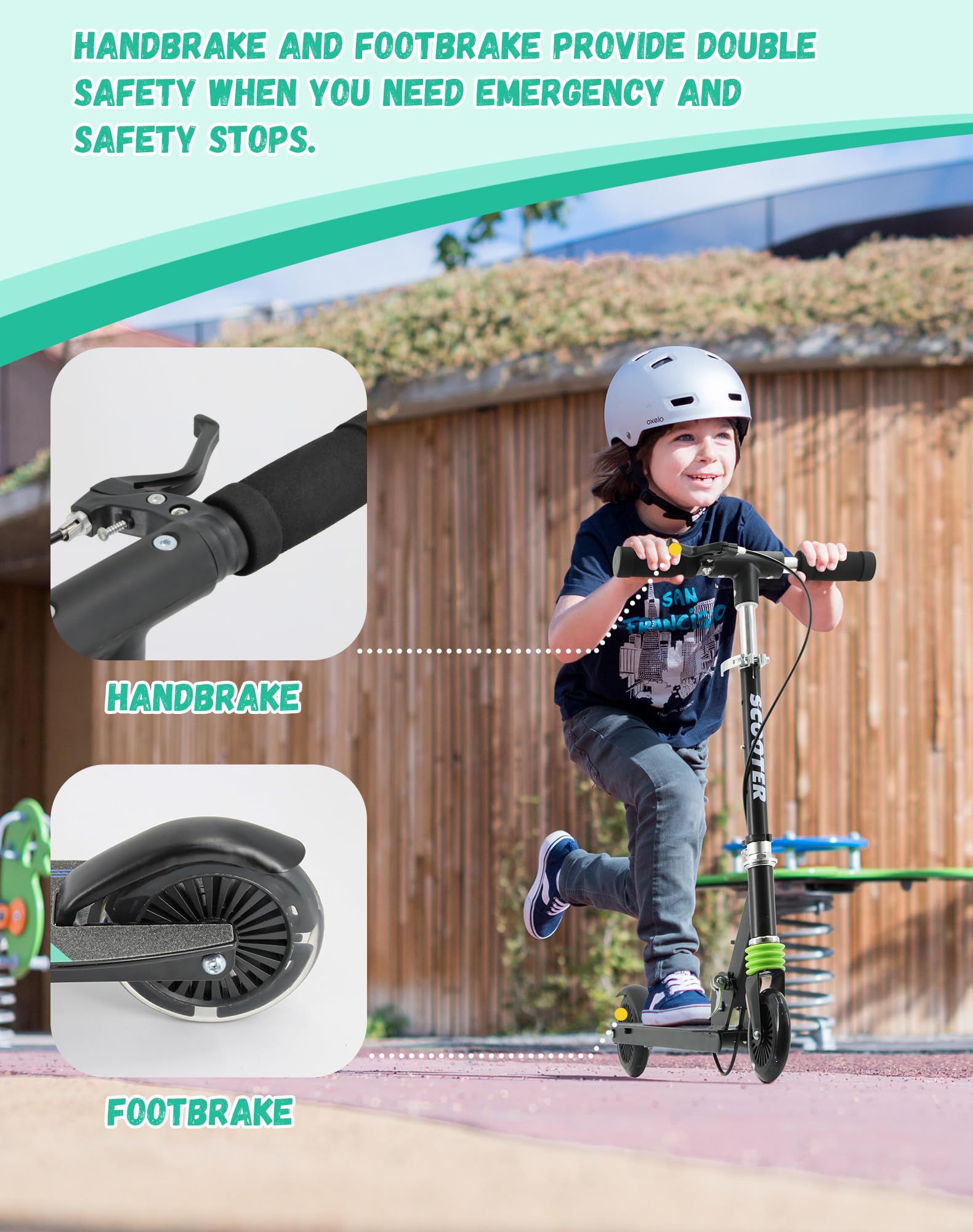 Tenboom Kids Scooter with Hand Brake, Light Up Wheels & Foldable Design