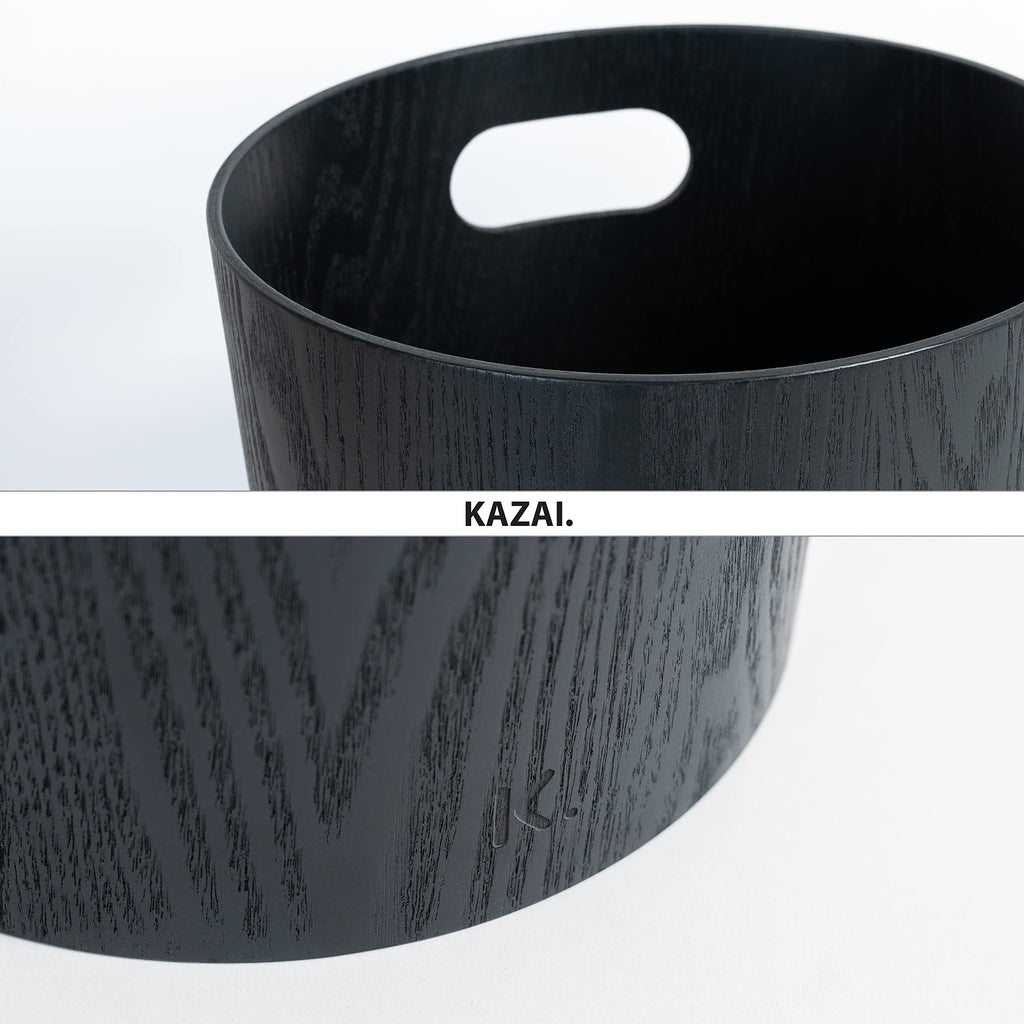 Kazai Börje Real Wood Waste Paper Bin | 9L Oak Black Wooden Basket