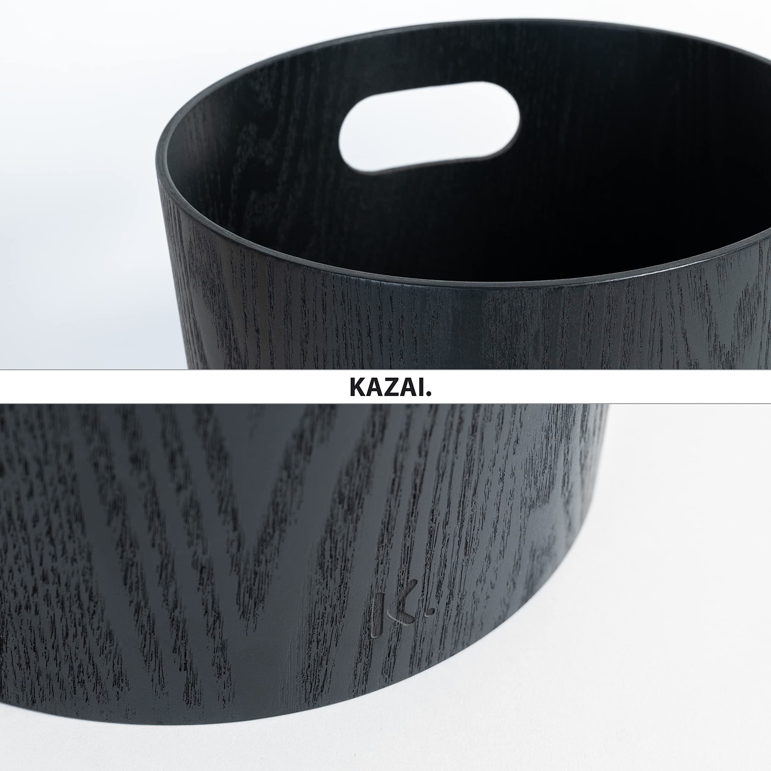 Kazai Börje Real Wood Waste Paper Bin | 9L Oak Black Wooden Basket