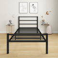 MOFLUT Single Bed Frame | Black Metal Upholstered Frame with Storage