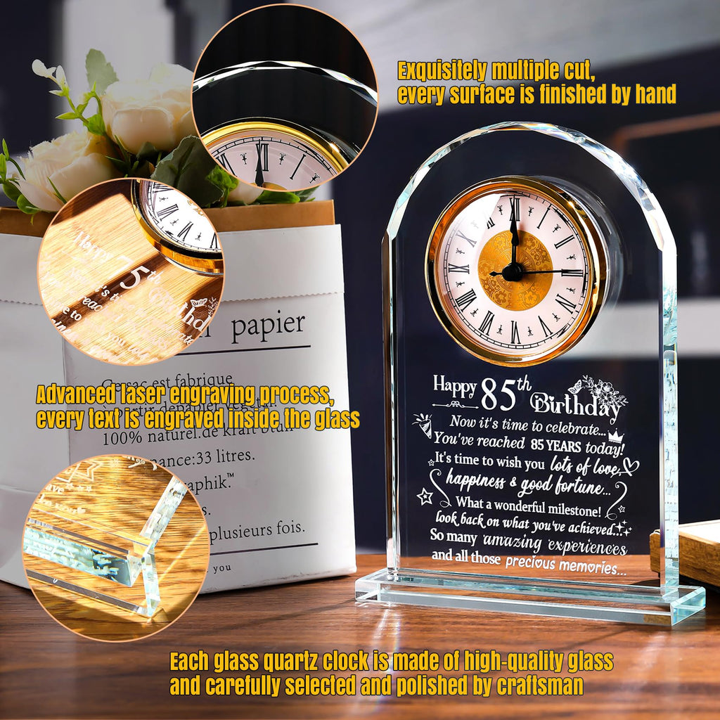 Ornalrist 85th Birthday Crystal Clock – Milestone Keepsake Gift for Men & Women