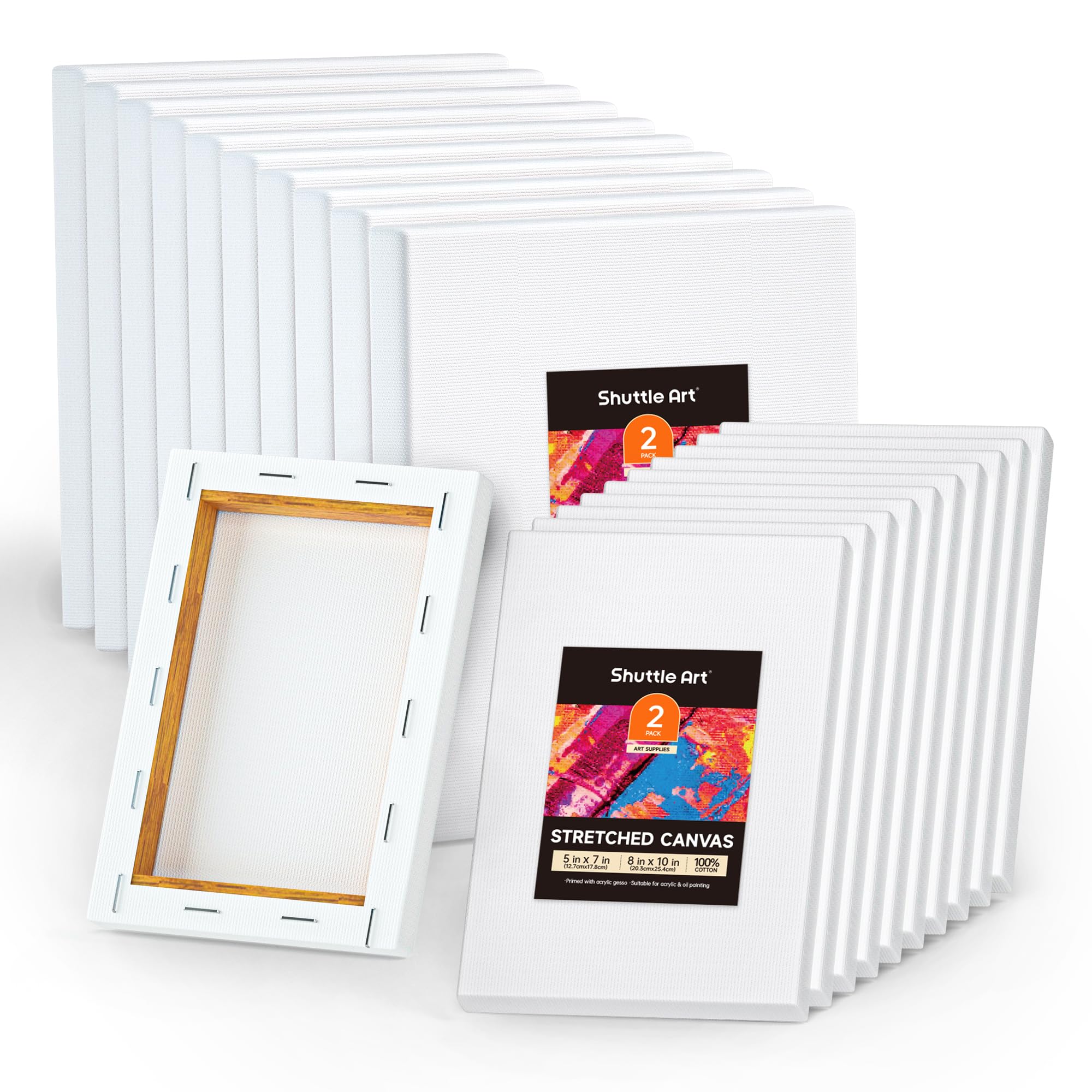 Shuttle Art Stretched Canvas Set - 20 Pack 100% Cotton Primed White Boards