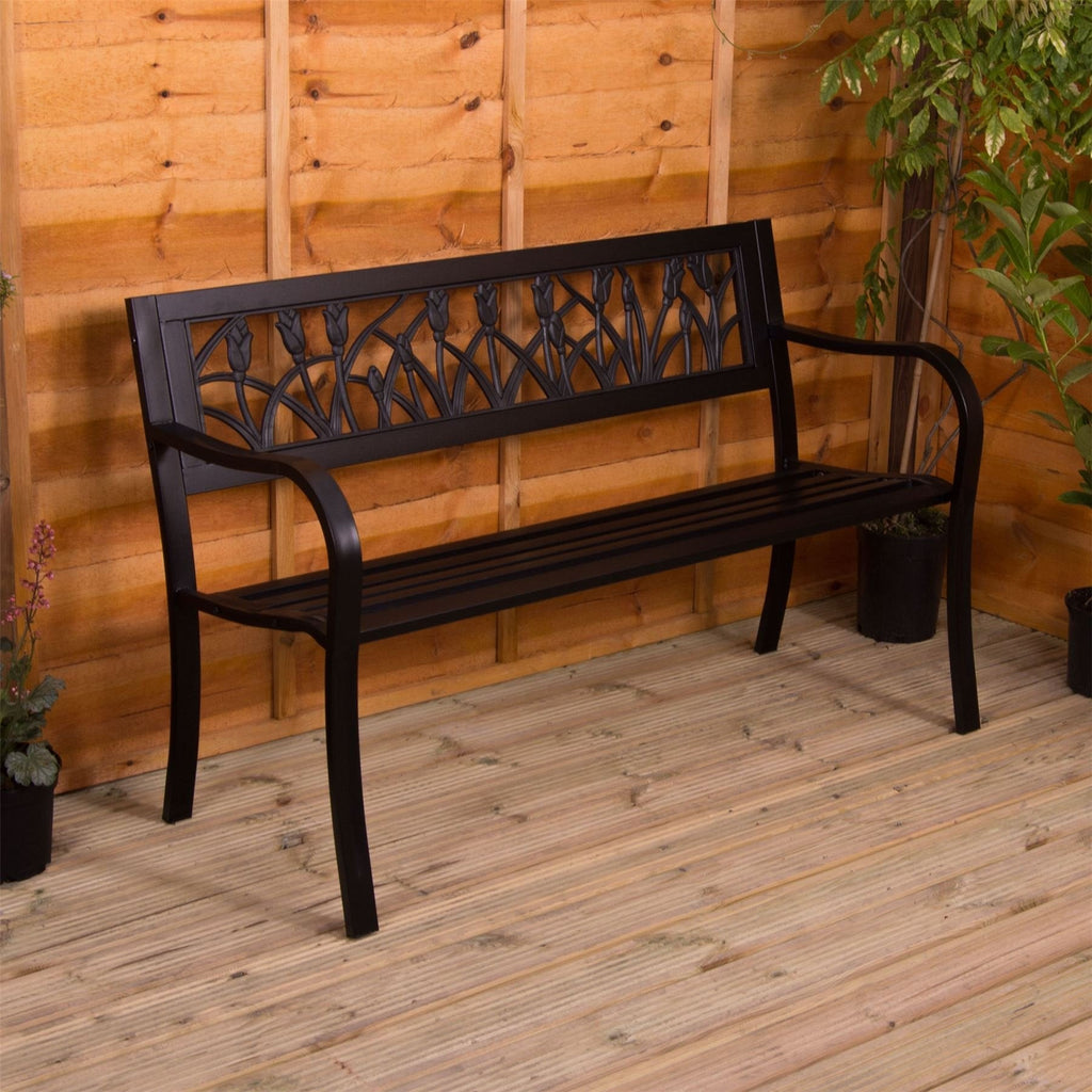 Garden Vida Steel Garden Bench – 3 Seater Tulip Design Outdoor Seat