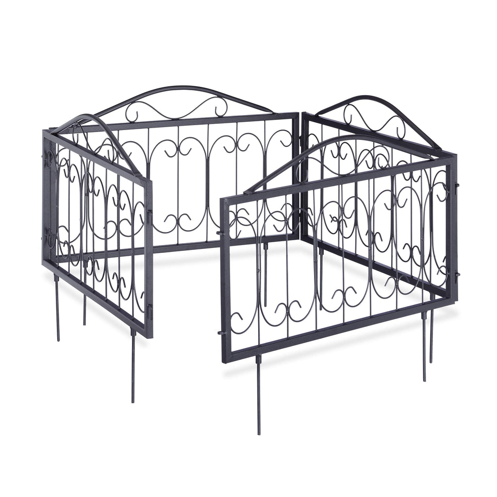Relaxdays Goth Metal Garden Fence Panels - Set of 4 Black Iron Trellis