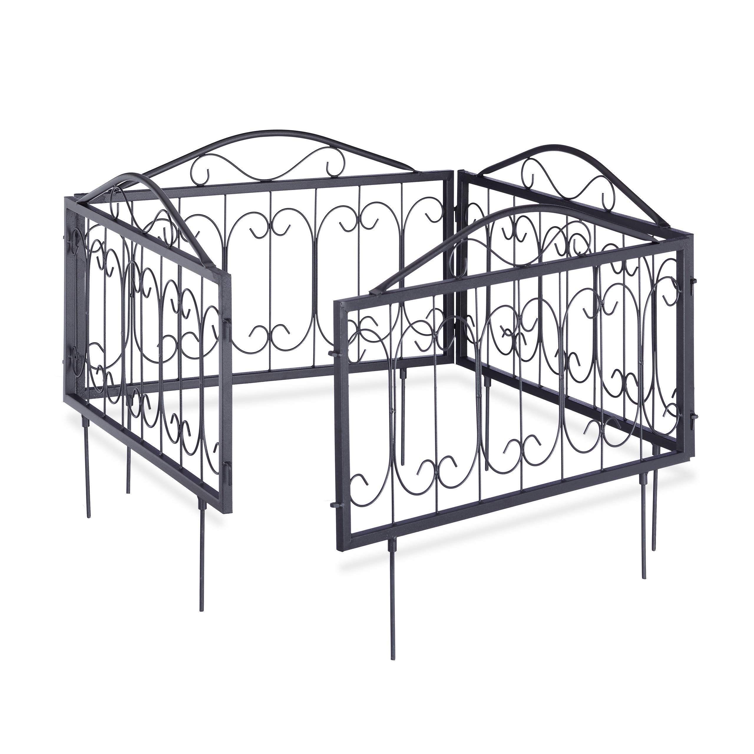 Relaxdays Goth Metal Garden Fence Panels - Set of 4 Black Iron Trellis