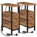 LOAKEKEL Slim Bedside Table Set of 2 with Charging Station and Drawers