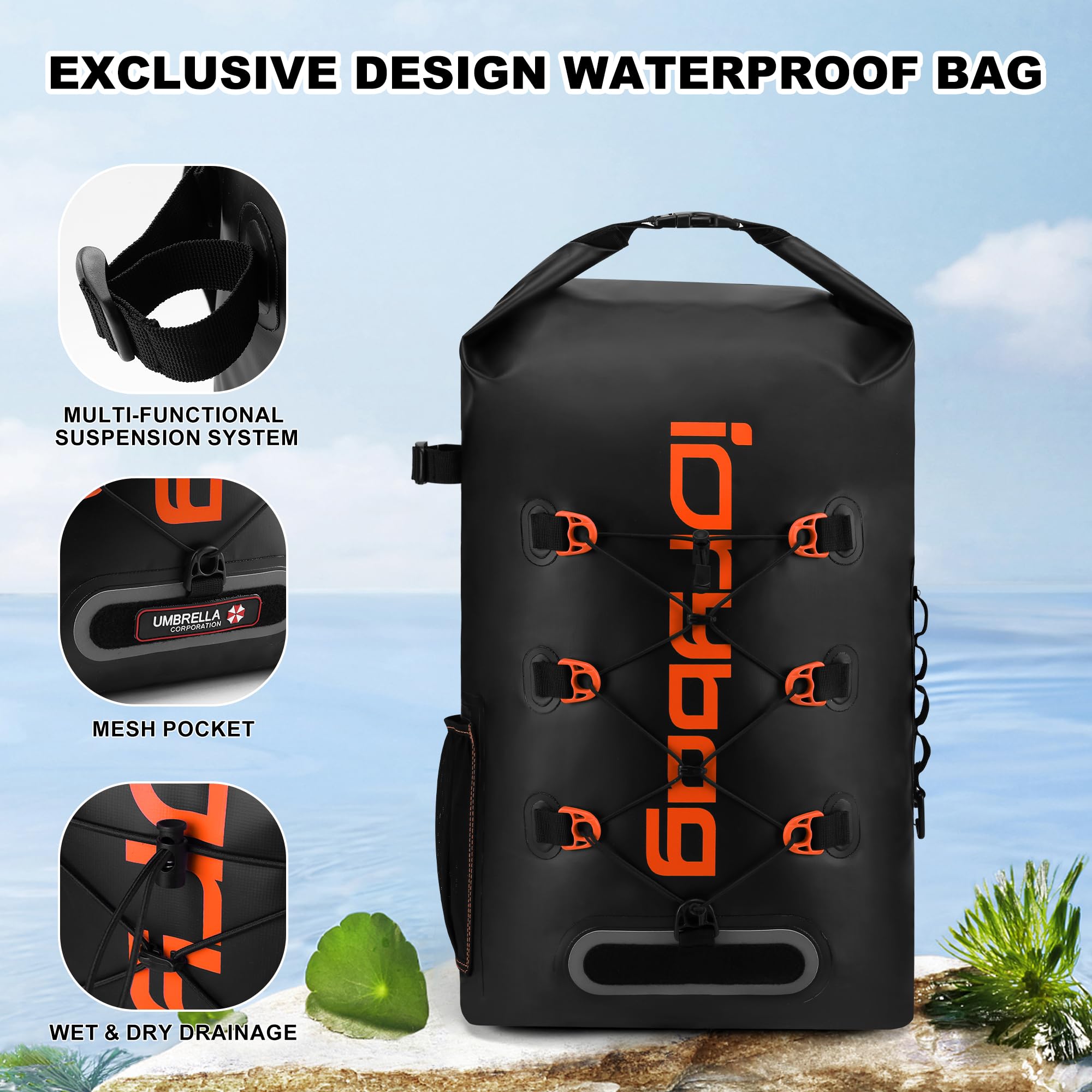 IDRYBAG Waterproof Backpack – 30L IP68 Dry Bag for Kayaking and Boating