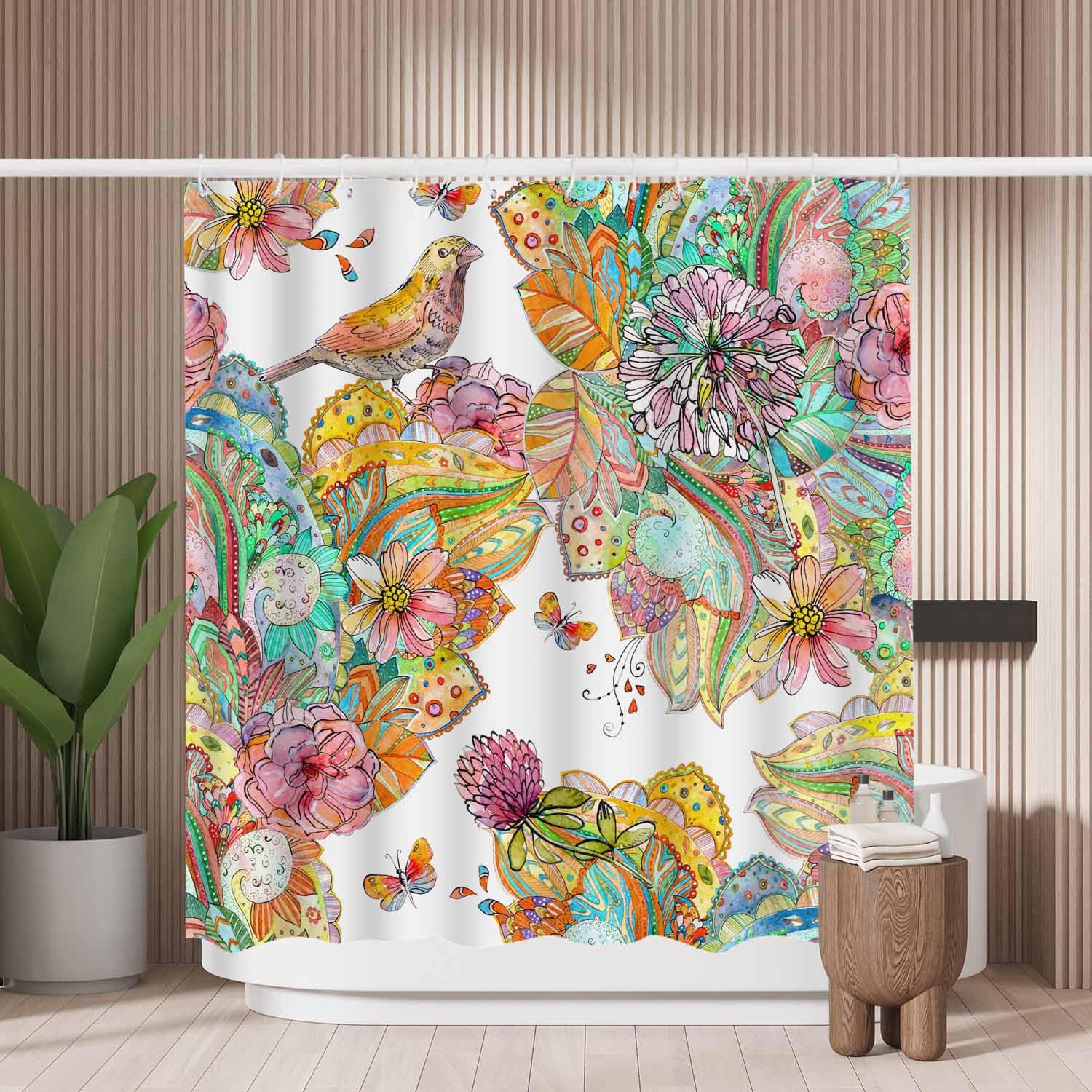 Woutay Floral Shower Curtain | Mold Resistant Waterproof Polyester – 71x71"