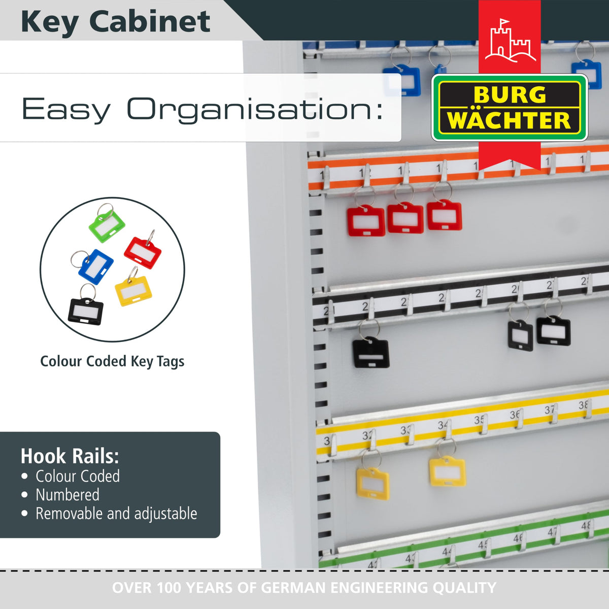 Burg-Wachter Euro Cylinder 100 Key Cabinet, Light Gray - image 3