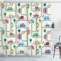 ABAKUHAUS Kids Cars Shower Curtain – Waterproof Fabric Traffic Theme