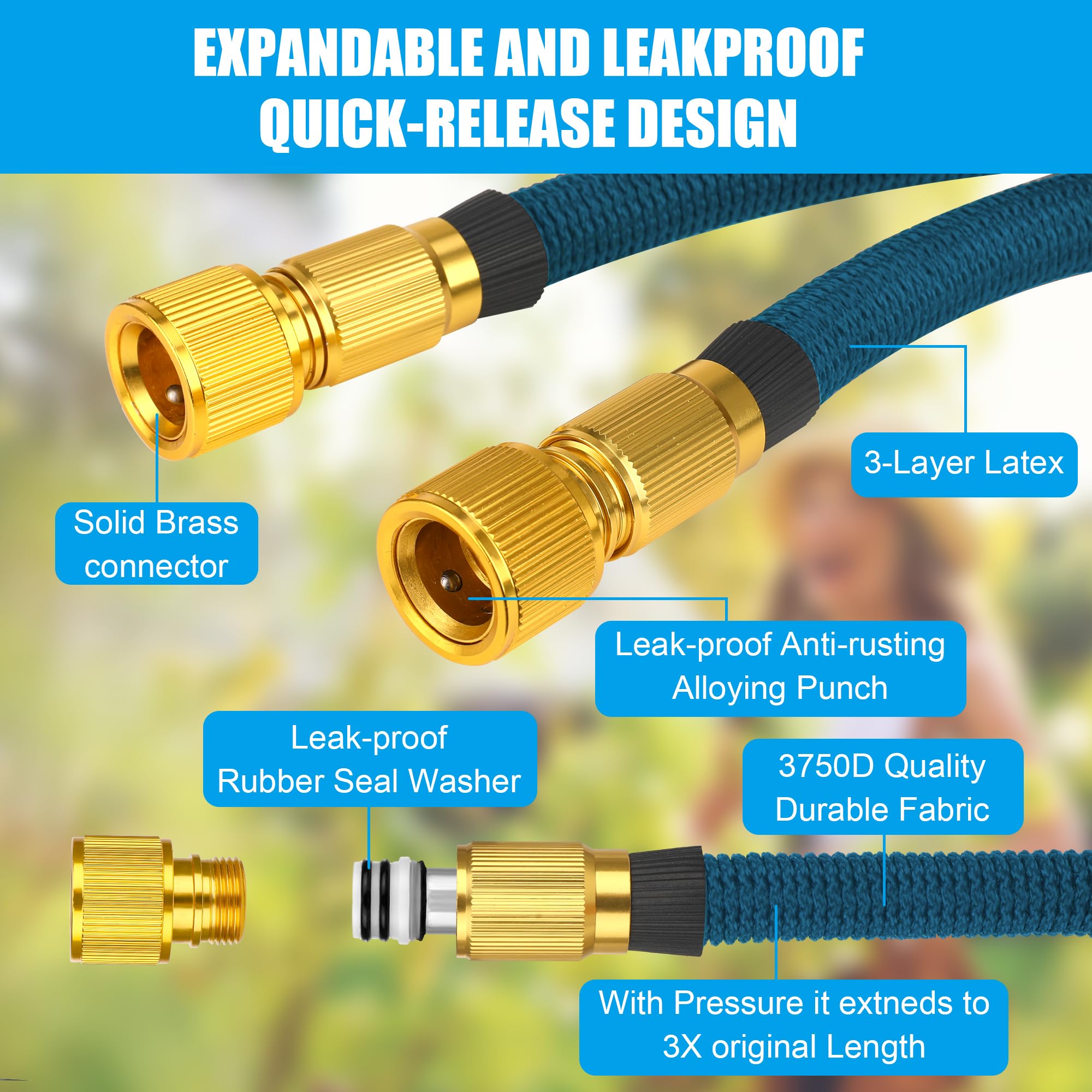 Sylken Expandable Garden Hose | 150FT Flexible Pipe with 10-Function Spray