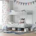 XINBEDEU Triple Bunk Bed – White Metal Single Over Double Frame
