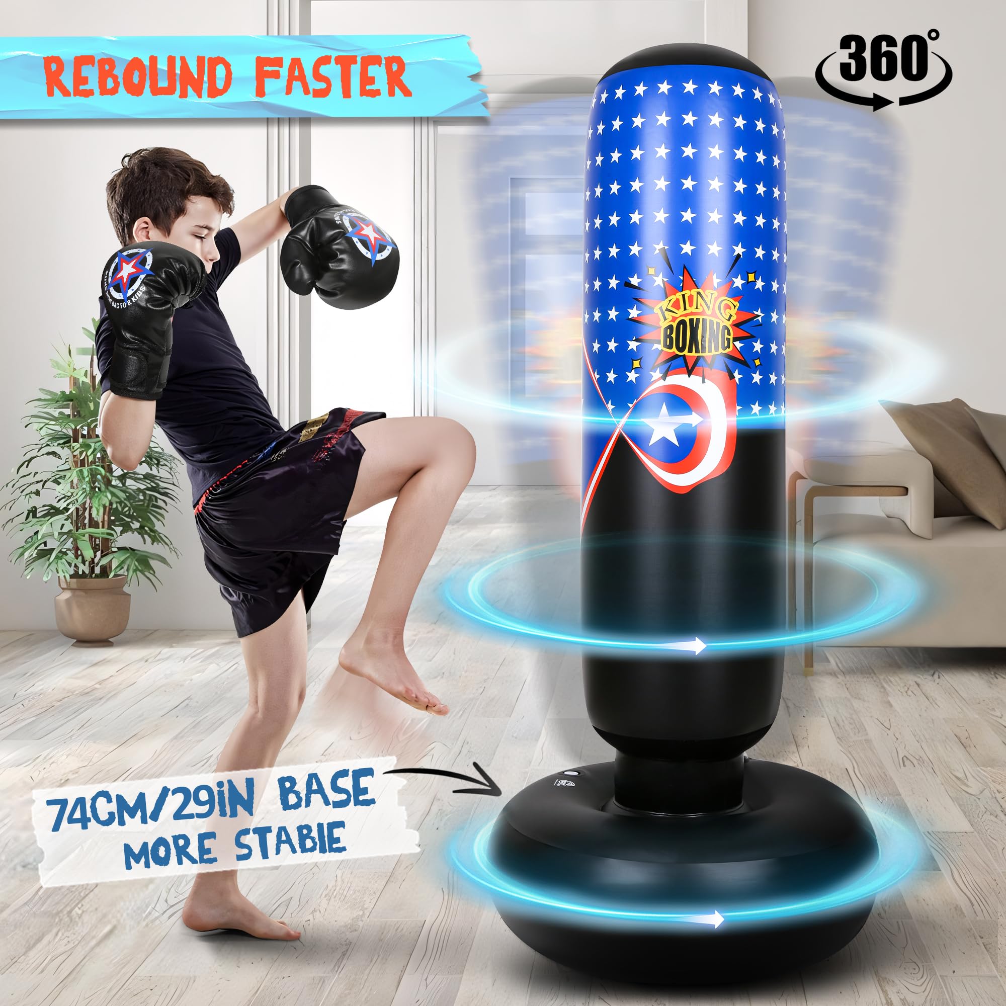 YasinKidz 66 Inch Inflatable Kids Punching Bag Set with Boxing Gloves