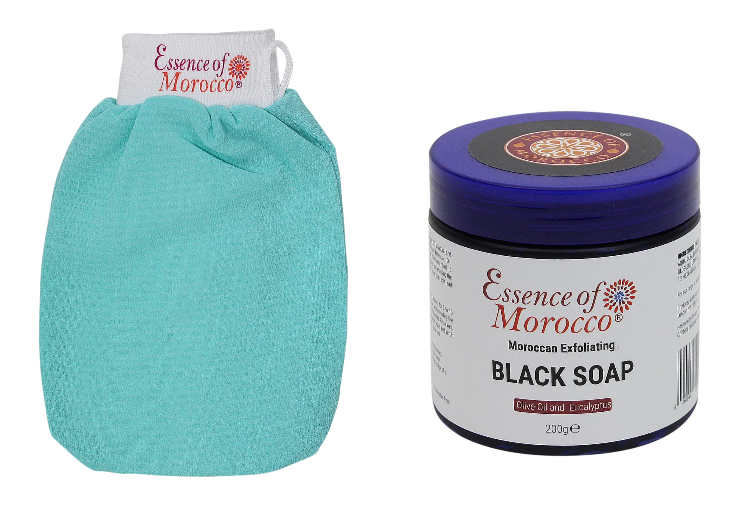 Jolof Store Moroccan Hammam Set – Eucalyptus Black Soap & Kessa Glove