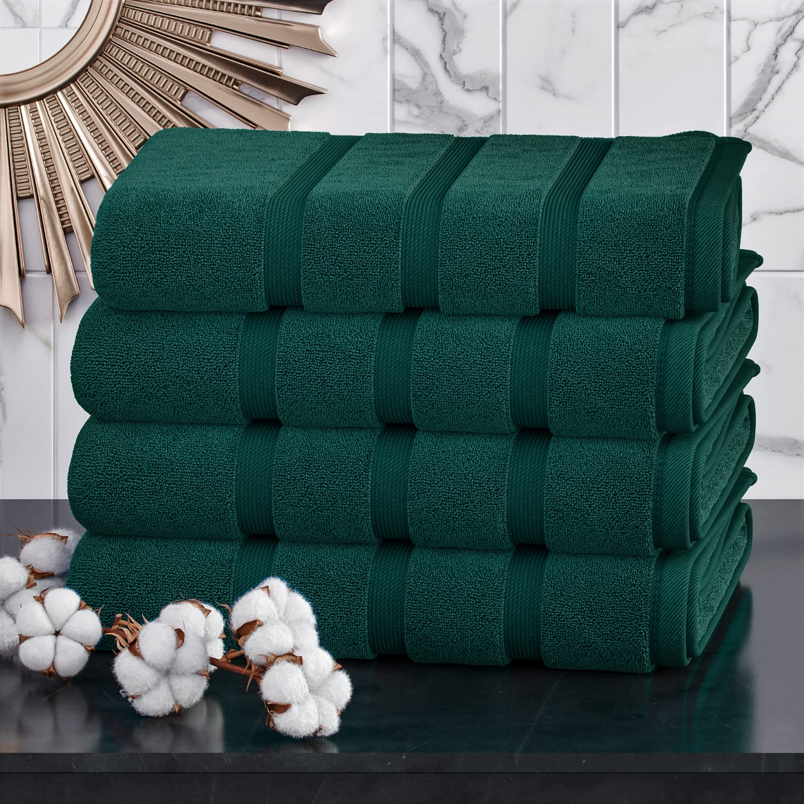 4-Piece Egyptian Cotton Bath Towel Set - Forest Green 500 GSM