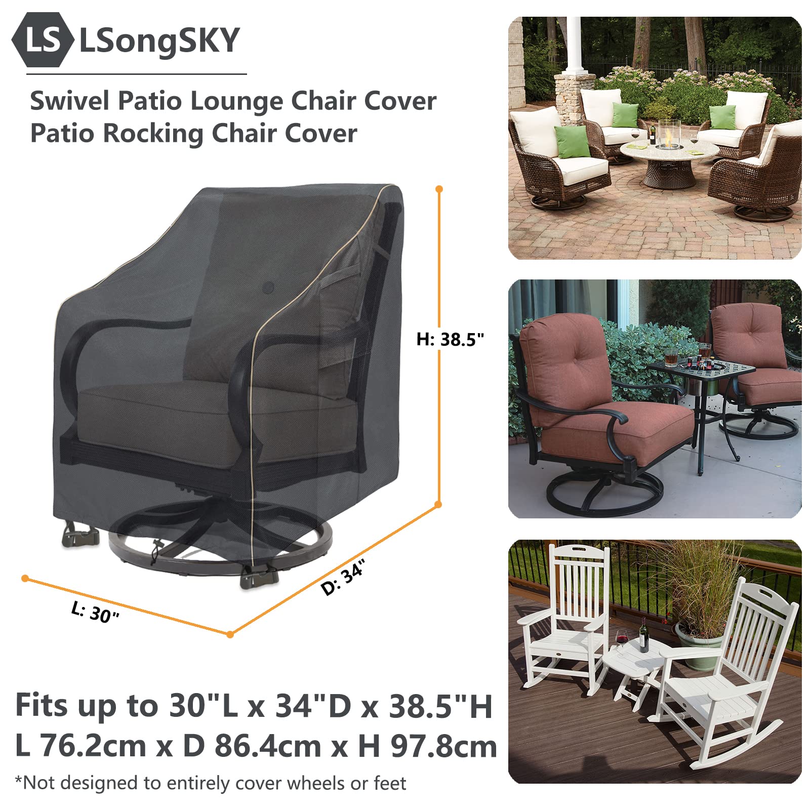 LSongSKY Waterproof Swivel Patio Lounge Chair Covers, 2 Pack – 600D Oxford