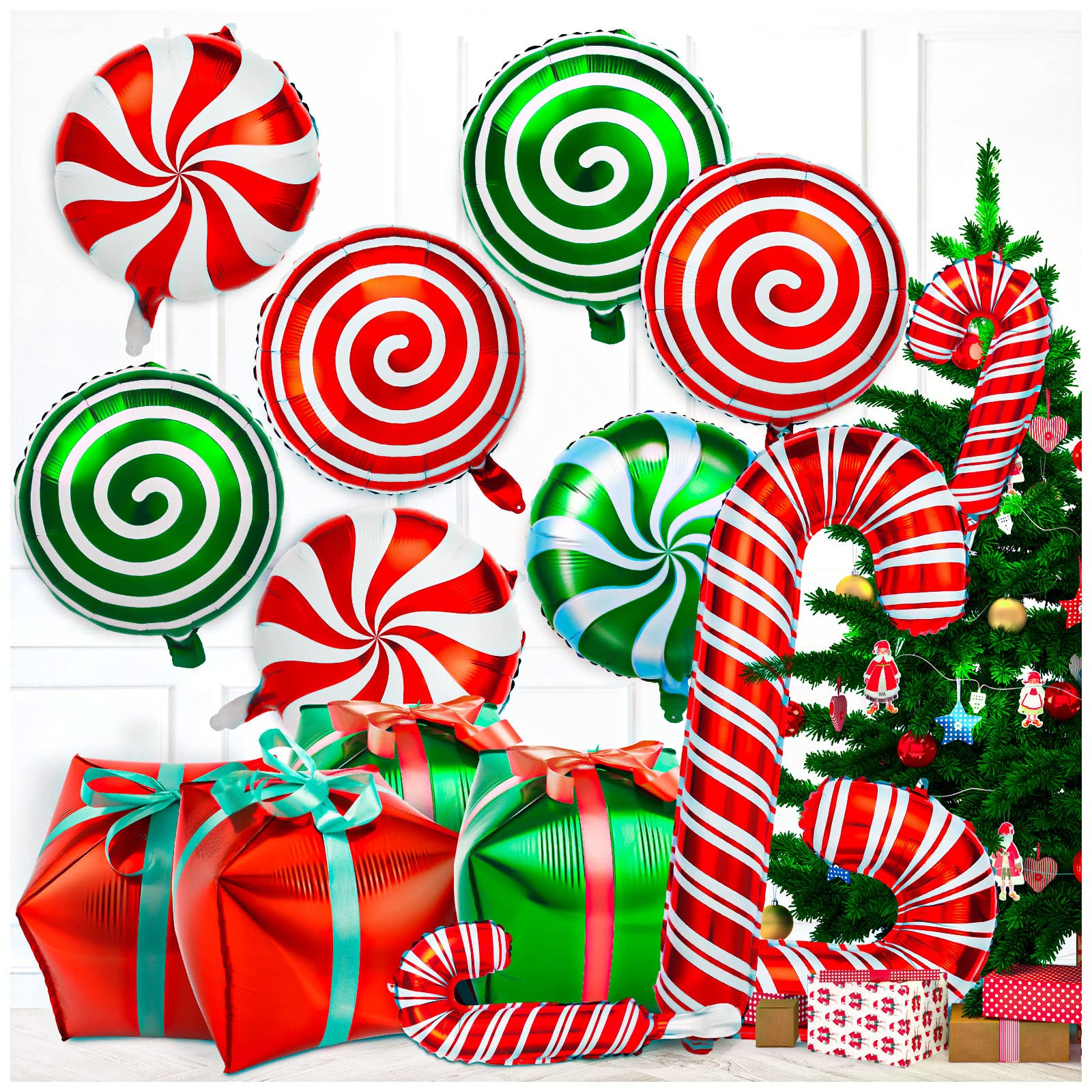 32Pcs Christmas Foil Balloons Kit – Candy Cane Mylar Decor