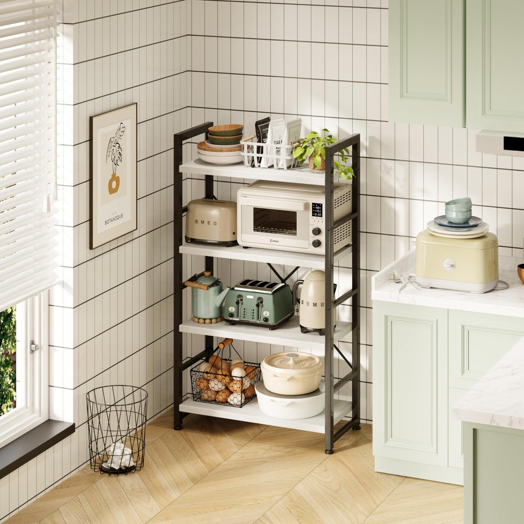 VERMESS 4-Tier Industrial Bookshelf – 24" White Wood & Metal Display Rack