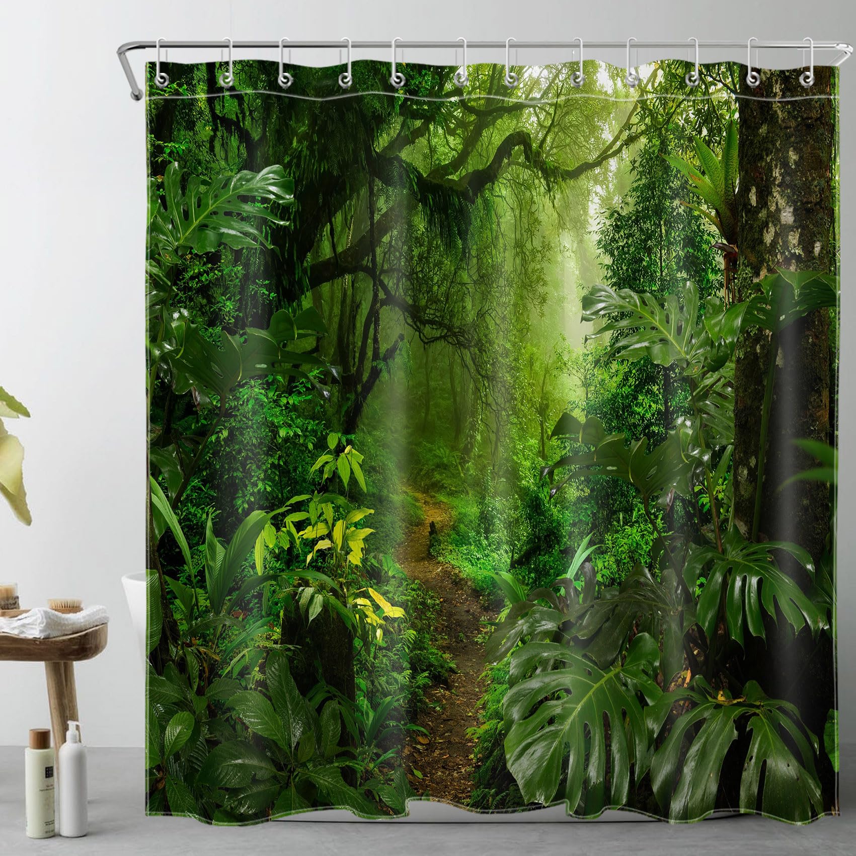 Tropical Forest Shower Curtain | Waterproof Green Nature Decor