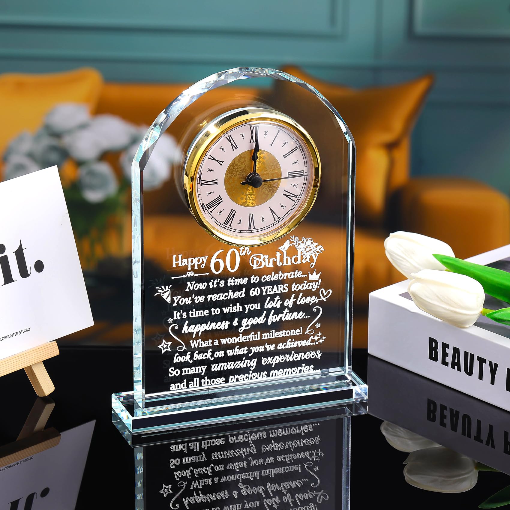 Jolof Store 60th Birthday Glass Keepsake – Quartz Clock Gift for Men & Women