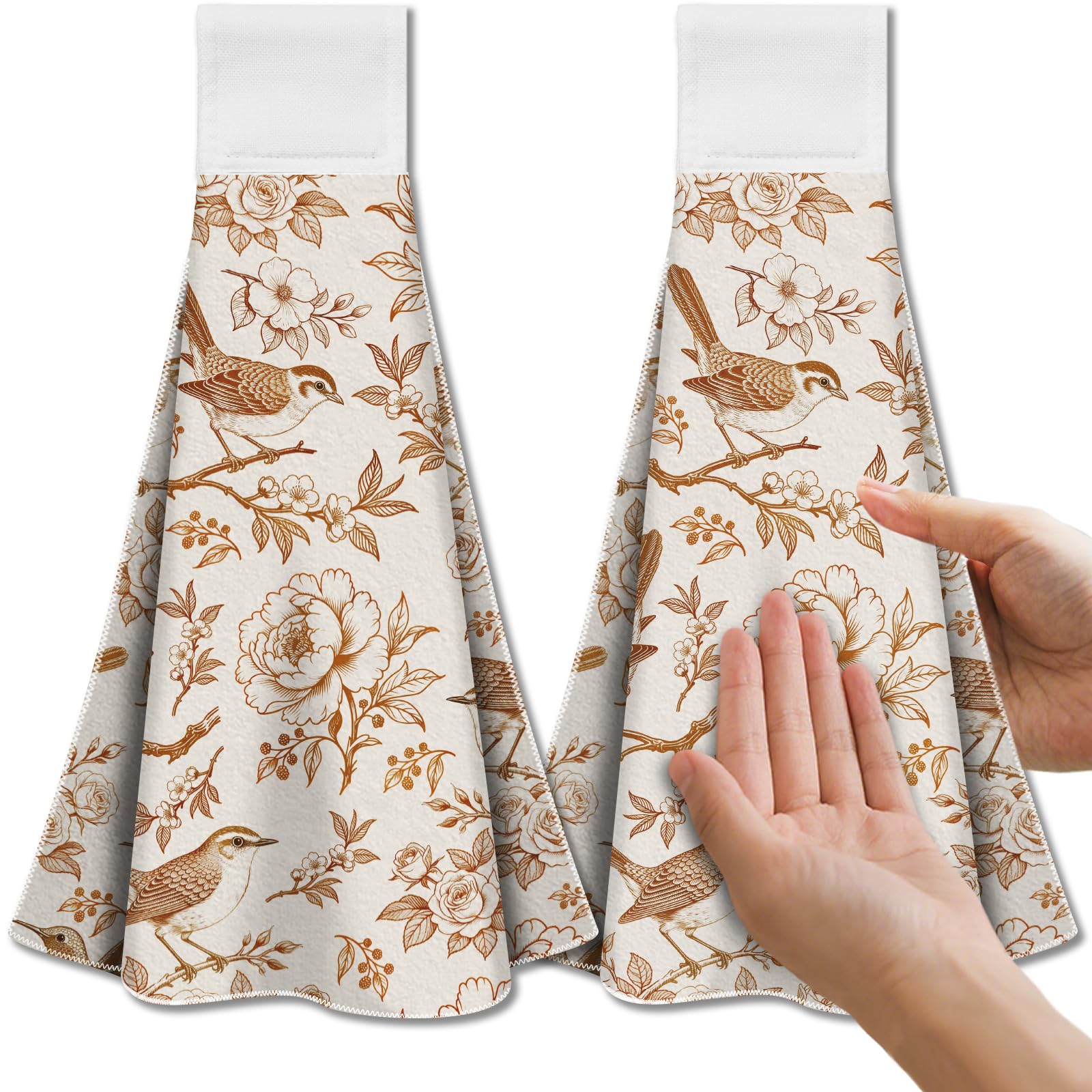 CUTHOLLOW 2Pcs Orange Flower Microfiber Tea Towels | Hanging Dish Towels