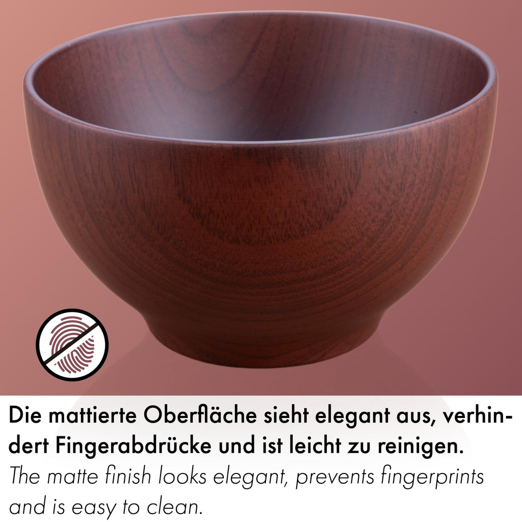 Japanese Chestnut Wood Rice Bowls - Set of 4, Dark 12cm