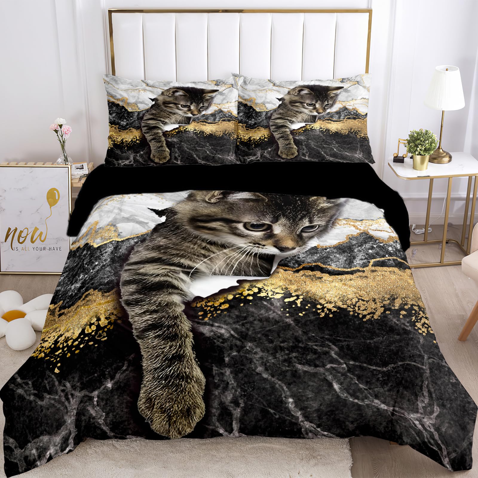 VTRXEG Cat Bedding Set | 3-Piece Soft Microfiber Duvet Cover (260x240cm)