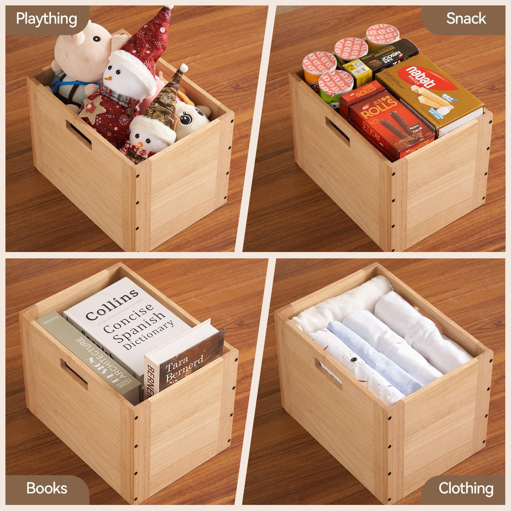 KIRIGEN Stackable Wooden Storage Cube with Handles, Natural - image 2