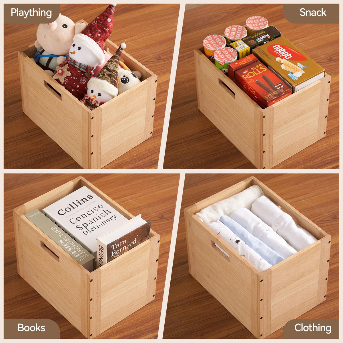 KIRIGEN Stackable Wooden Storage Cube with Handles, Natural - image 2