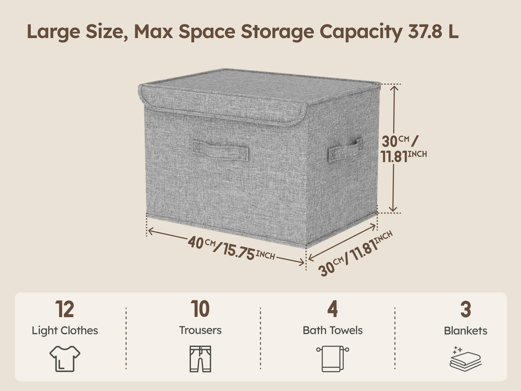 5 Pack of Stackable Storage Boxes with Lids Linen Wardrobe Organiser 37.8L - image 3