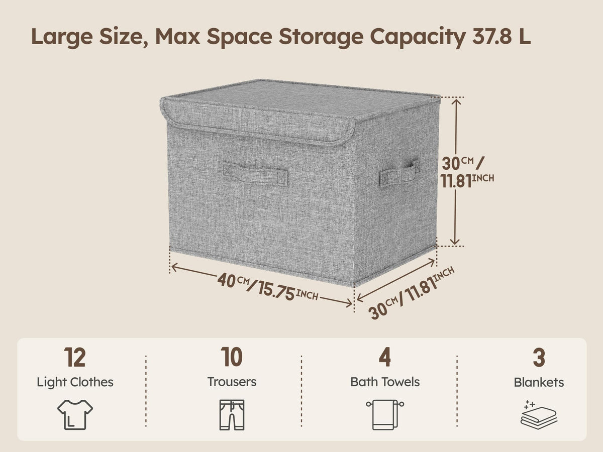 5 Pack of Stackable Storage Boxes with Lids Linen Wardrobe Organiser 37.8L - image 3