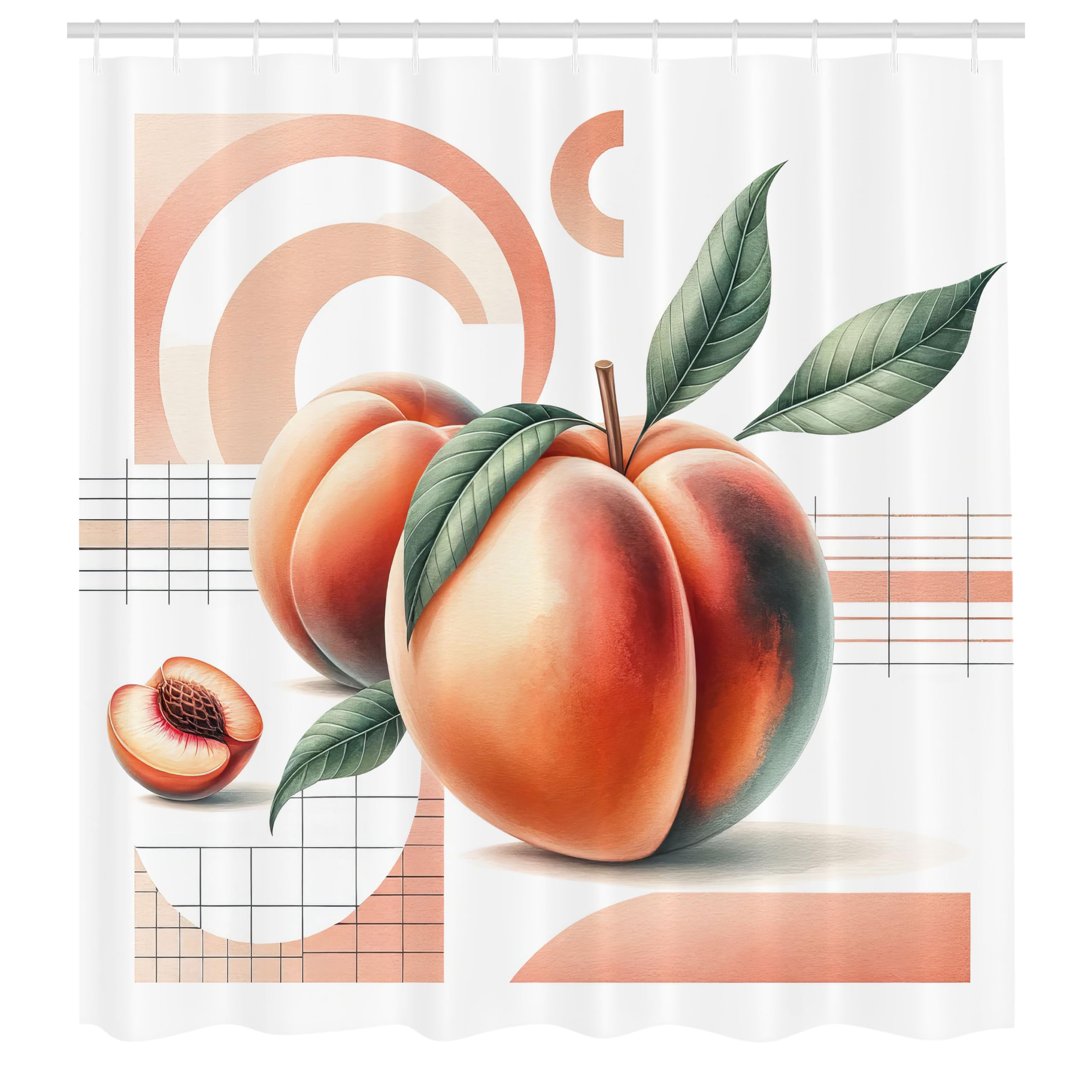 Abakuhaus Peach Fruit Shower Curtain | Waterproof Fabric Bathroom Decor