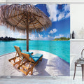 ABAKUHAUS Beach Shower Curtain – Maldives Scenic Fabric Bathroom Decor