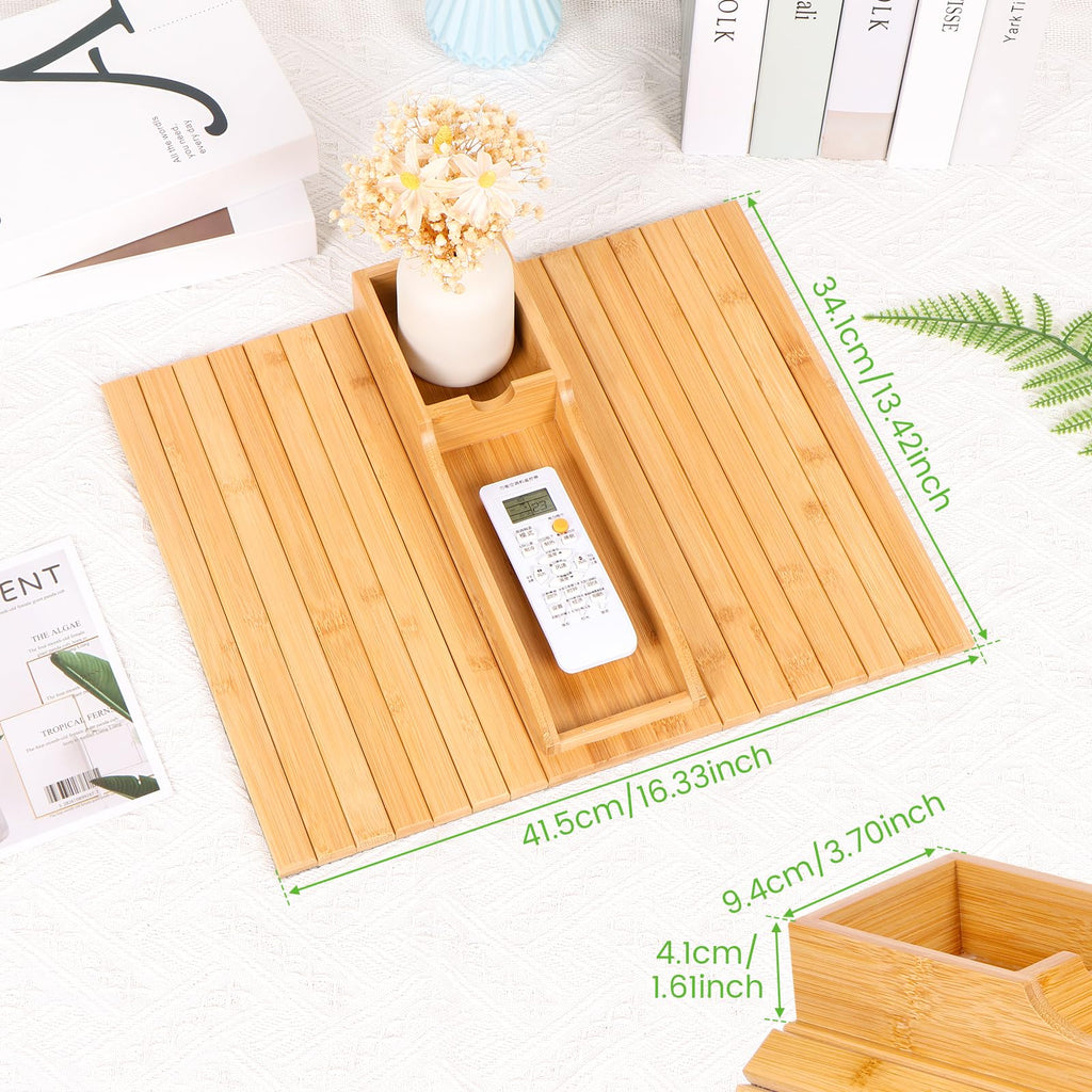Foldable Sofa Arm Tray Table - Natural Pine Wood Side Table, Armrest Clip Tray, Waterproof Couch Organizer, Drink Snack Remote Control Holder D