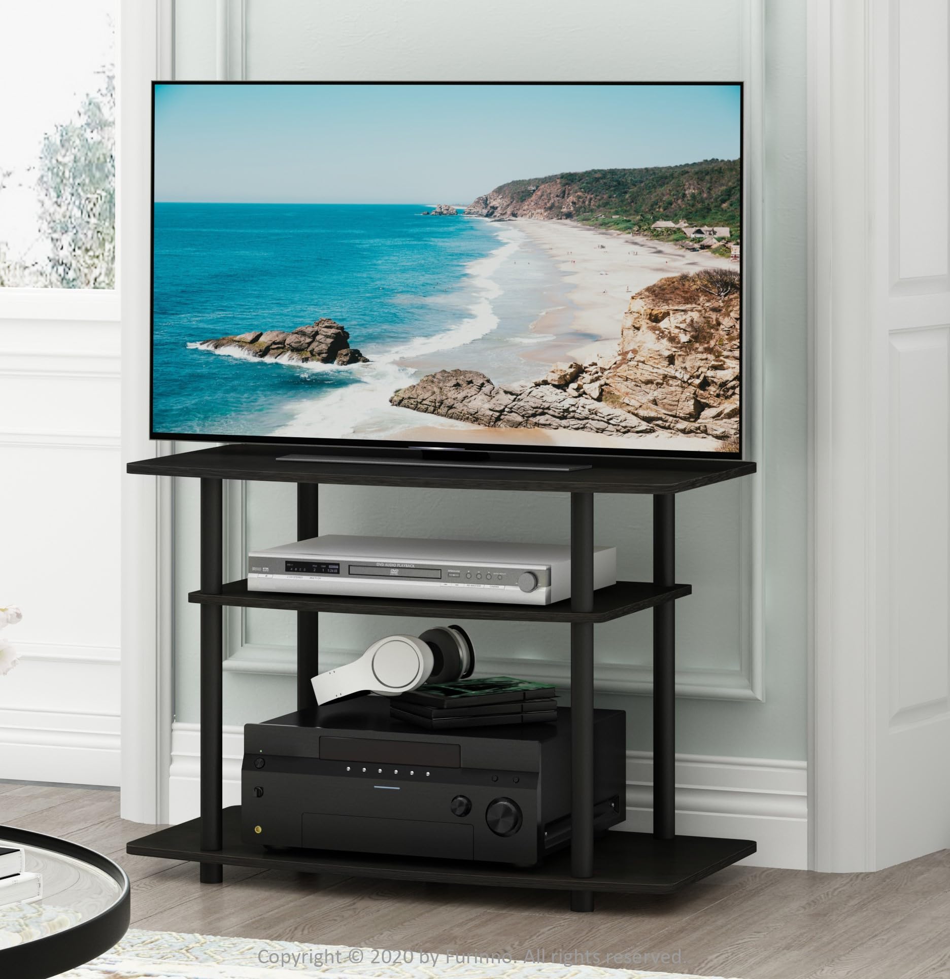 Furinno 3-Tier TV Stand Entertainment Center for 32-Inch TV, Espresso/Black