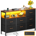 Coleshome 7 Drawer Dresser with LED Lights and USB Ports – Retro Fabric Chest