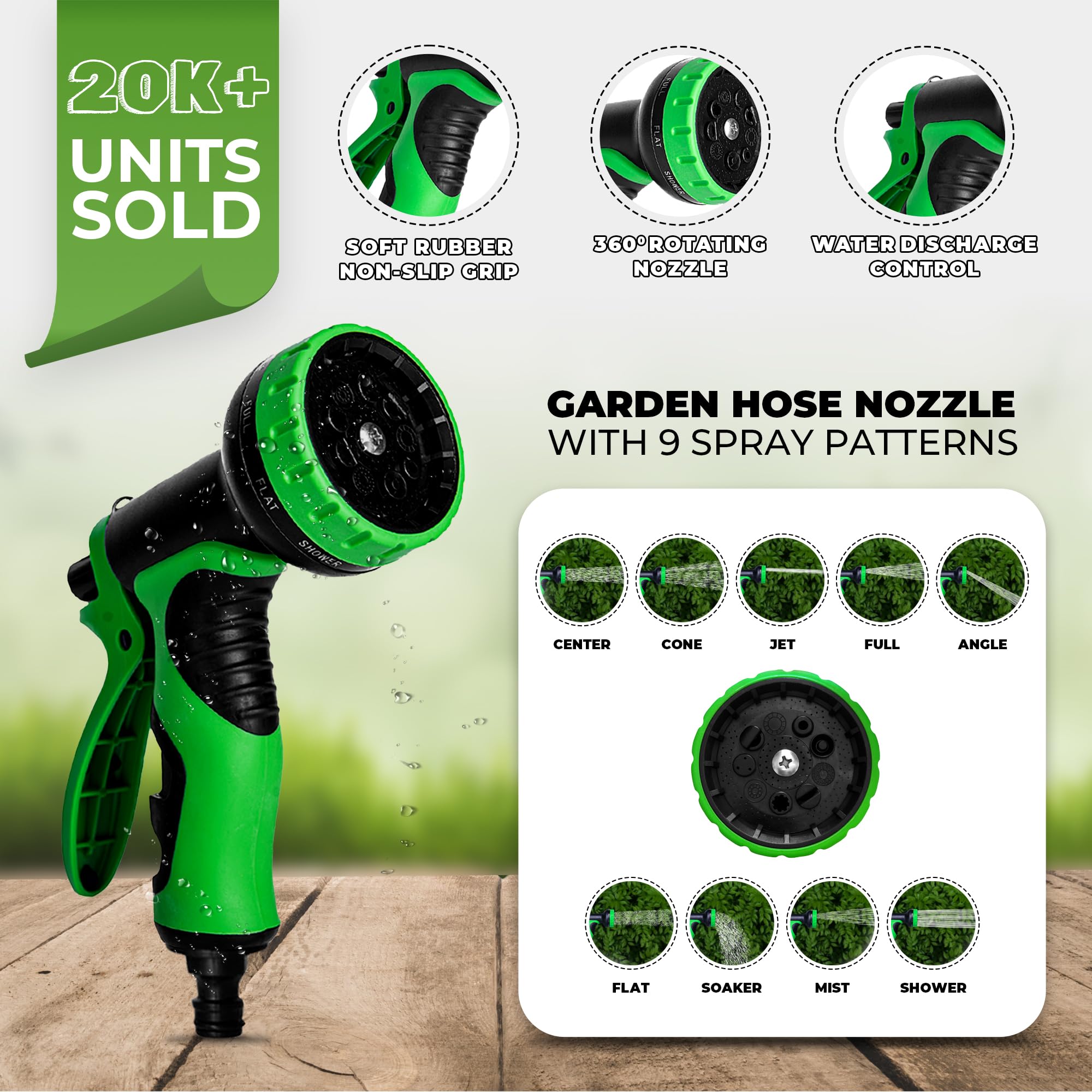 HomeProtek 50ft Expandable Garden Hose – 9-Mode Spray Gun & Brass Fittings