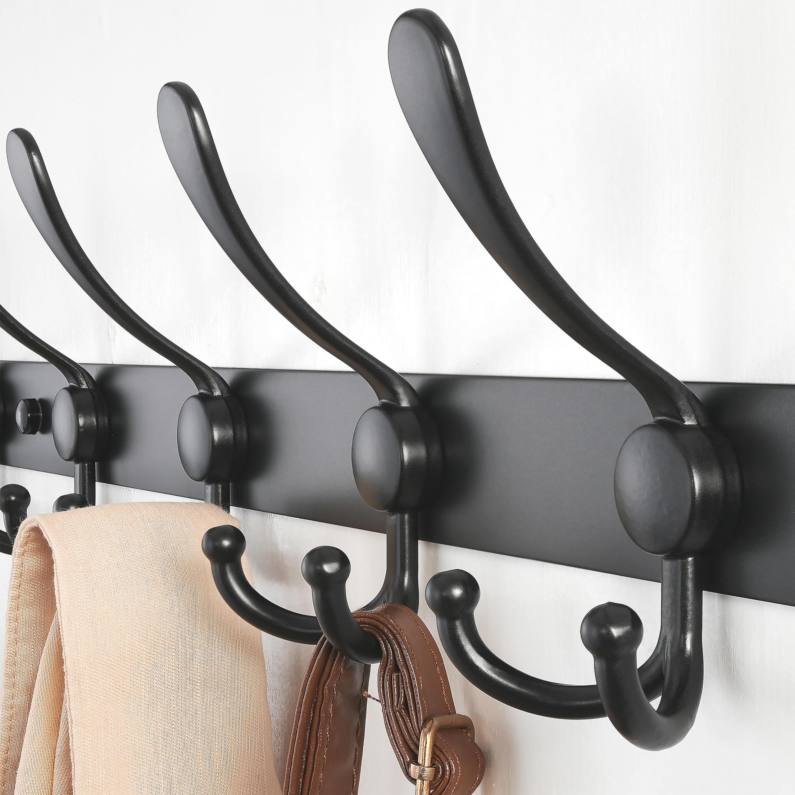 Dseap 96cm Wall Mounted Coat Rack | 10 Tri Hooks Heavy Duty Metal Rail