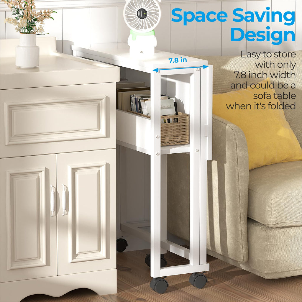 GreenForest Small Folding Computer Desk with Storage Shelf and Wheels