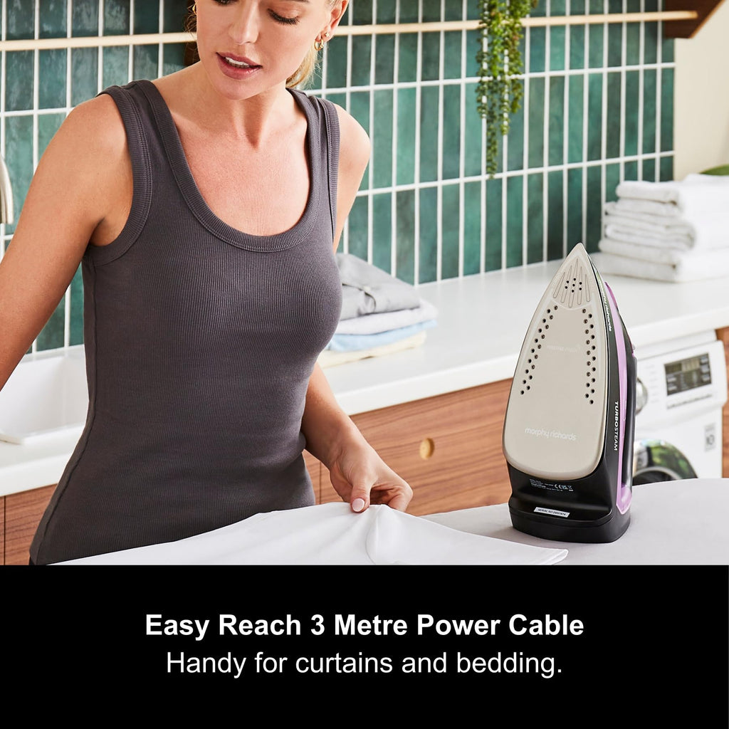 Morphy Richards Turbosteam Iron – 2800W Ceramic Soleplate, Purple