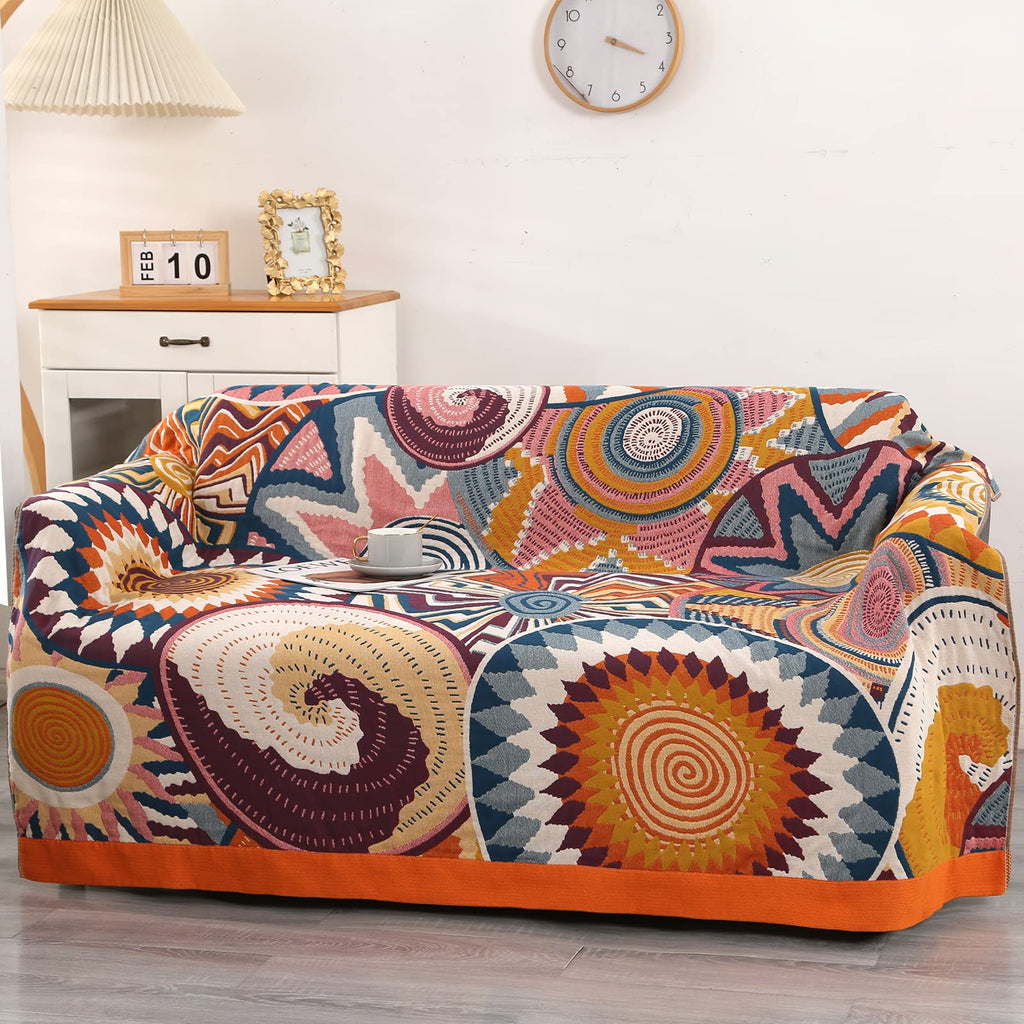 DECMAY Boho Throw Blanket | Large Organic Cotton Ethnic Sofa Cover