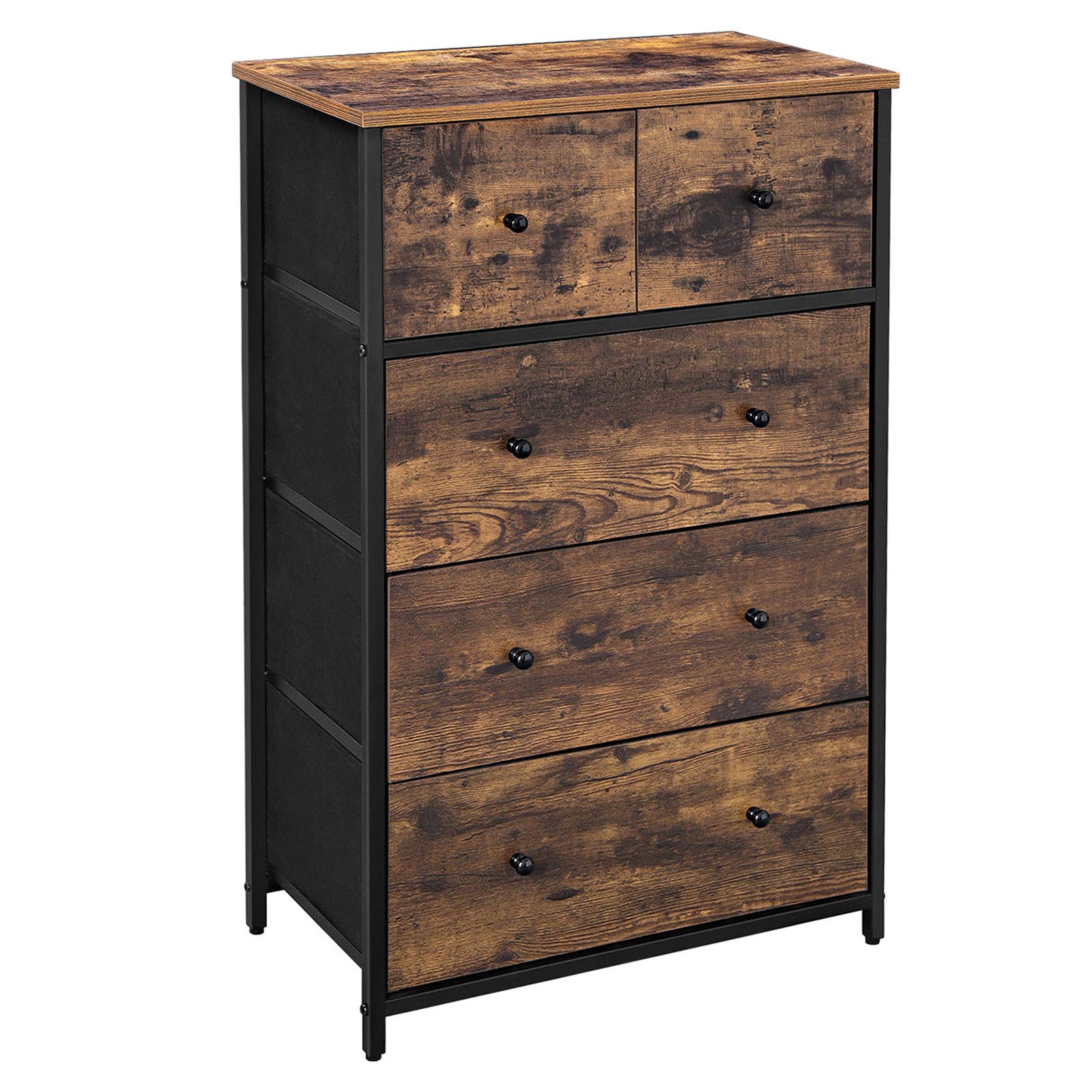 SONGMICS 5-Drawer Fabric Storage Dresser – Rustic Brown and Black
