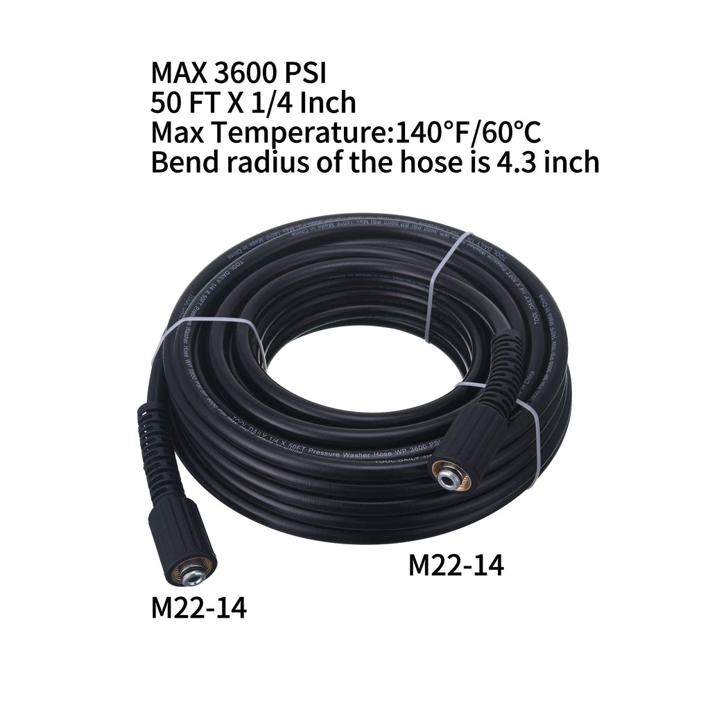 Tool Daily Pressure Washer Hose | 50 FT x 1/4 Inch | 3600 PSI M22 14mm