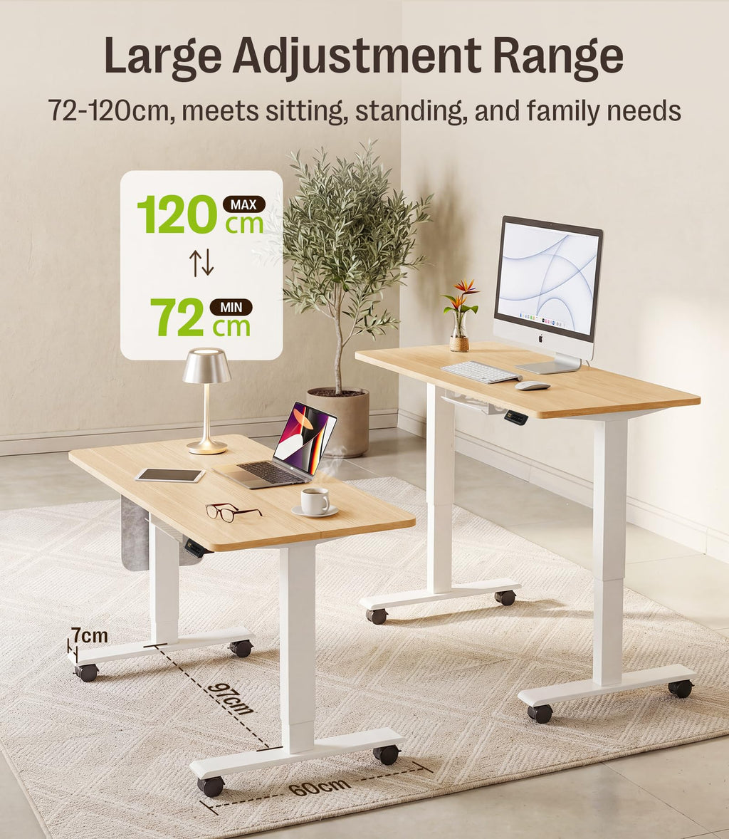 MAIDeSITe Electric Height Adjustable Standing Desk, 120x60cm Sit Stand Desk