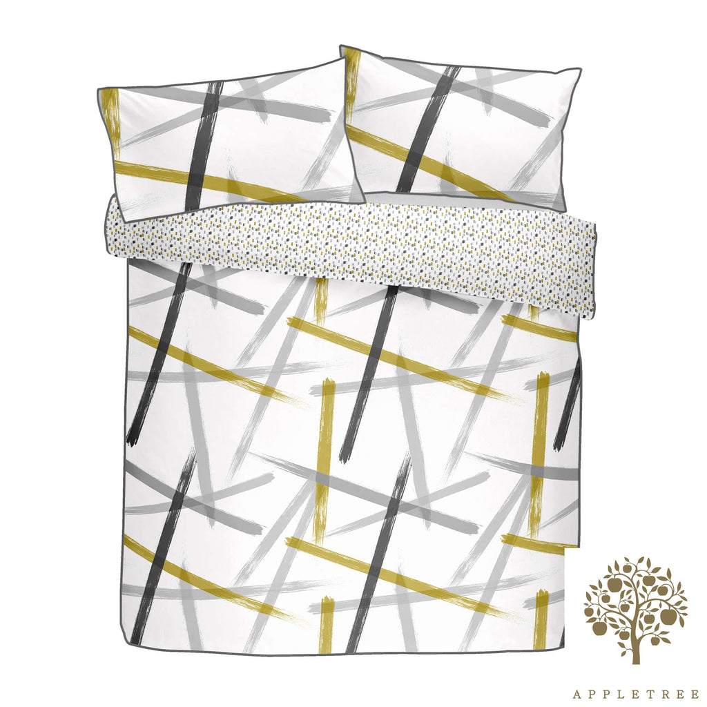 Appletree Leda-100 King Duvet Cover Set | 100% Cotton Grey & Ochre