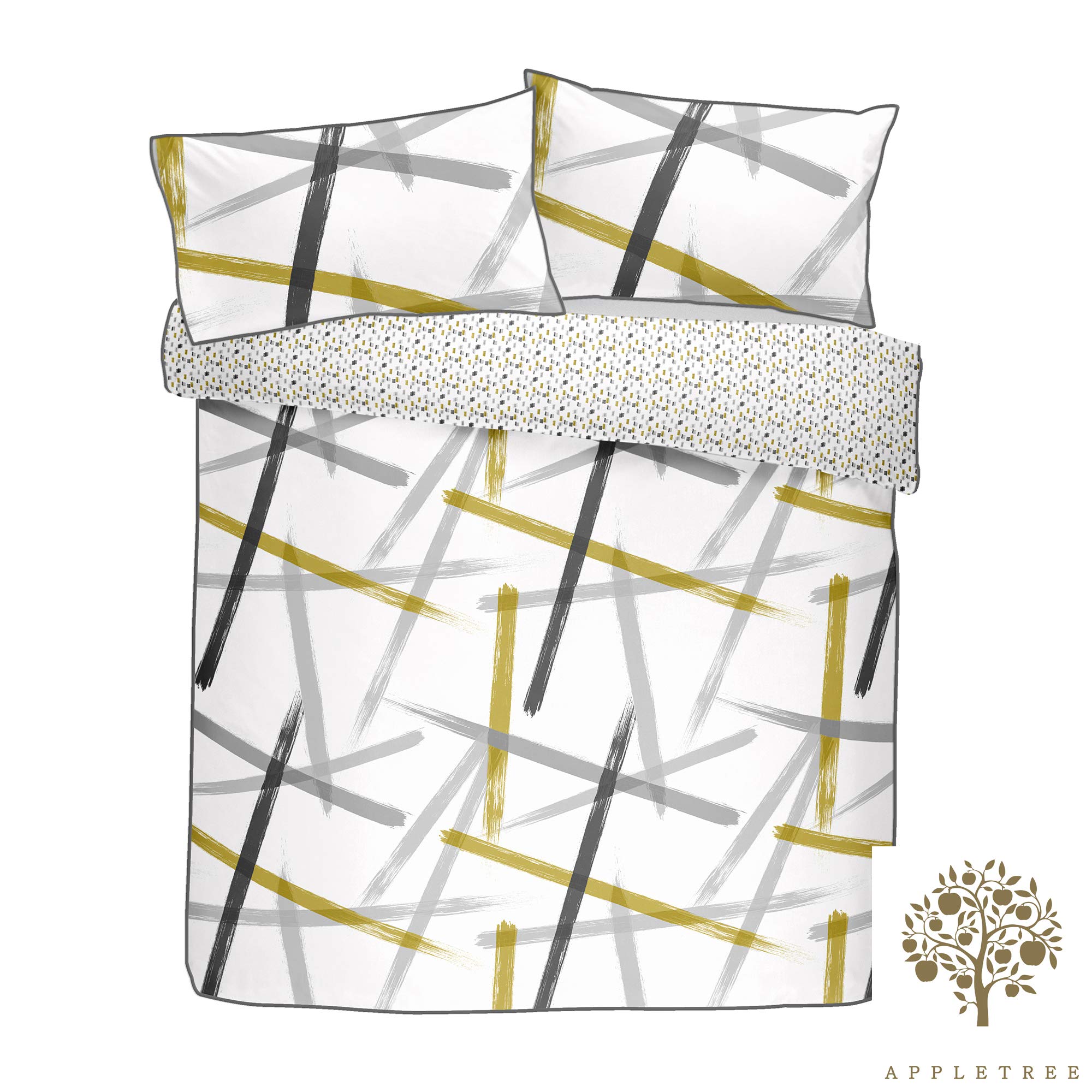 Appletree Leda-100 King Duvet Cover Set | 100% Cotton Grey & Ochre